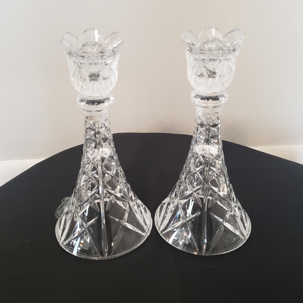 Imperial Crystal Candlestick Holders (2) Fine 24% Lead Made In USA 8" Tall‎